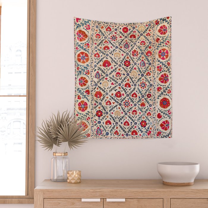 Kermina Suzani Uzbekistan Floral Embroidery Print Wall Tapestry Gallery Image 2