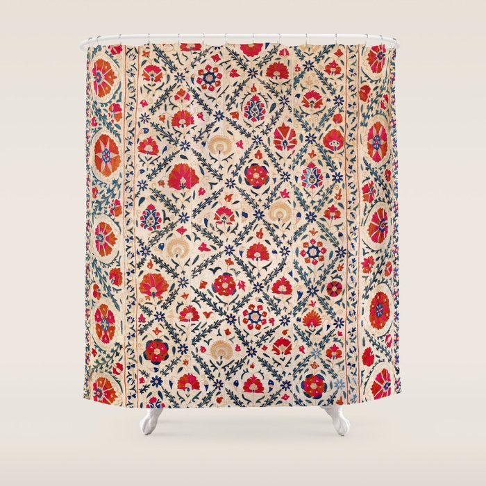 Kermina Suzani Uzbekistan Floral Embroidery Print Shower Curtain Gallery Image 1