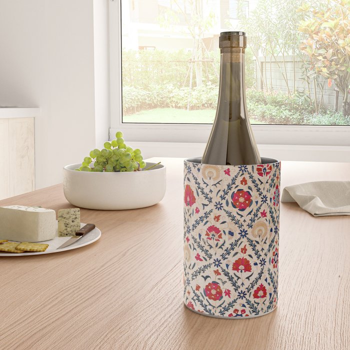Kermina Suzani Uzbekistan Floral Embroidery Print Wine Chiller Gallery Image 4