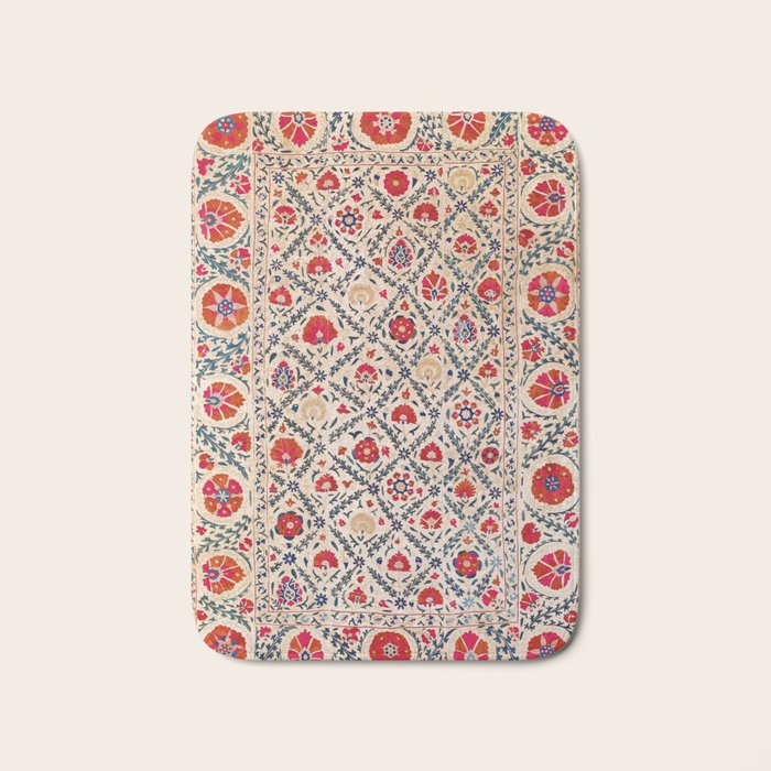 Kermina Suzani Uzbekistan Floral Embroidery Print Bath Mat Gallery Image 1