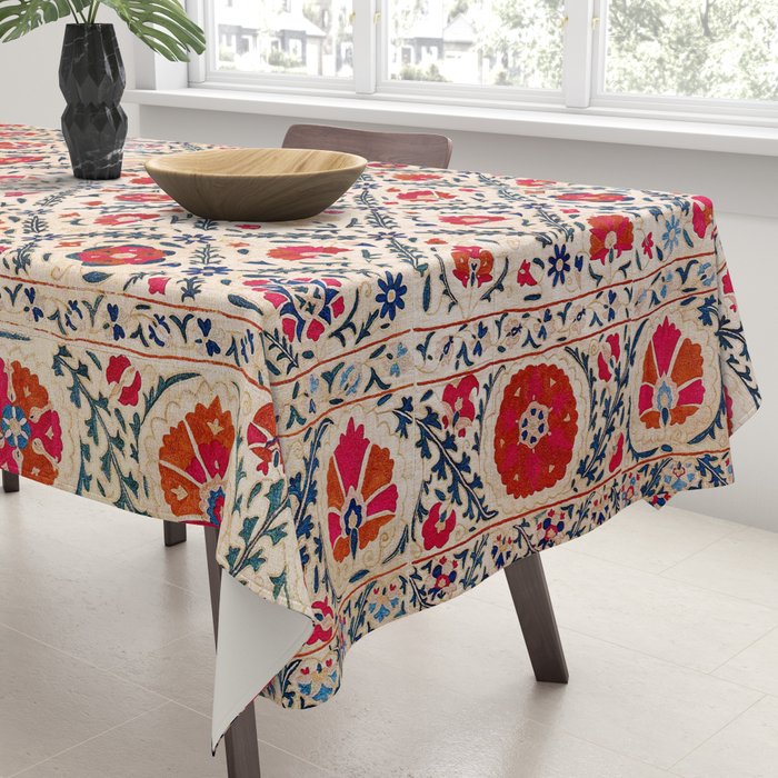 Kermina Suzani Uzbekistan Floral Embroidery Print Tablecloth Gallery Image 3