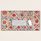 Kermina Suzani Uzbekistan Floral Embroidery Print Desk Mat Gallery Image 1