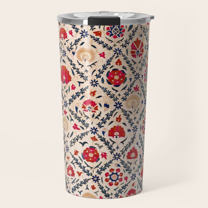 Kermina Suzani Uzbekistan Floral Embroidery Print Travel Mug Gallery Image 1
