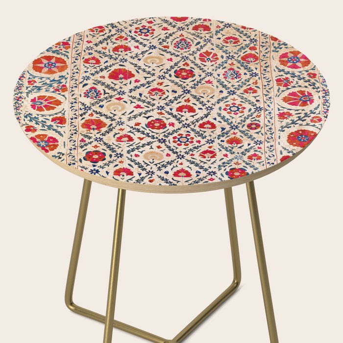 Kermina Suzani Uzbekistan Floral Embroidery Print Side Table Gallery Image 2