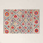 Kermina Suzani Uzbekistan Floral Embroidery Print Welcome Mat Gallery Image 1