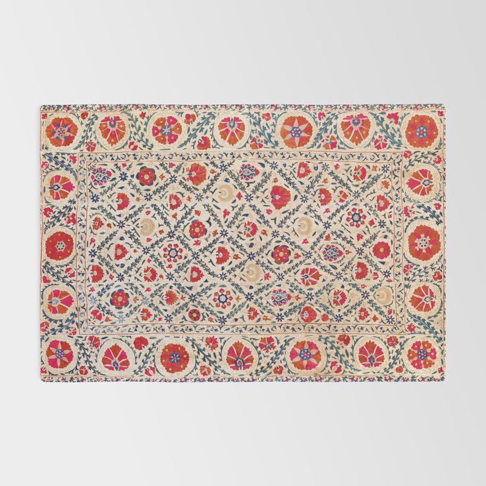 Kermina Suzani Uzbekistan Floral Embroidery Print Rug Gallery Image 2