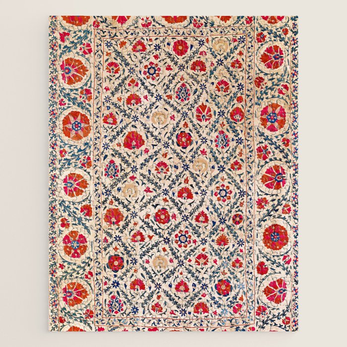 Kermina Suzani Uzbekistan Floral Embroidery Print Jigsaw Puzzle Gallery Image 1