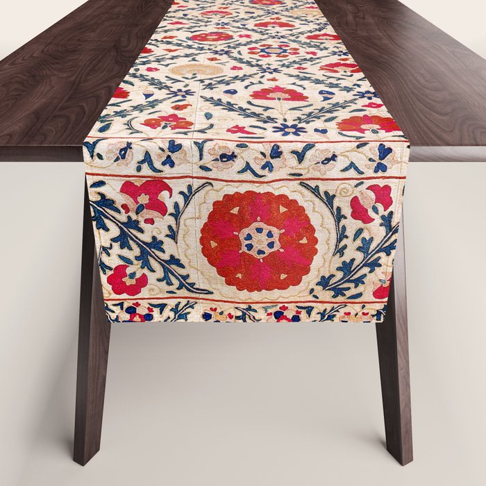 Kermina Suzani Uzbekistan Floral Embroidery Print Table Runner Gallery Image 1