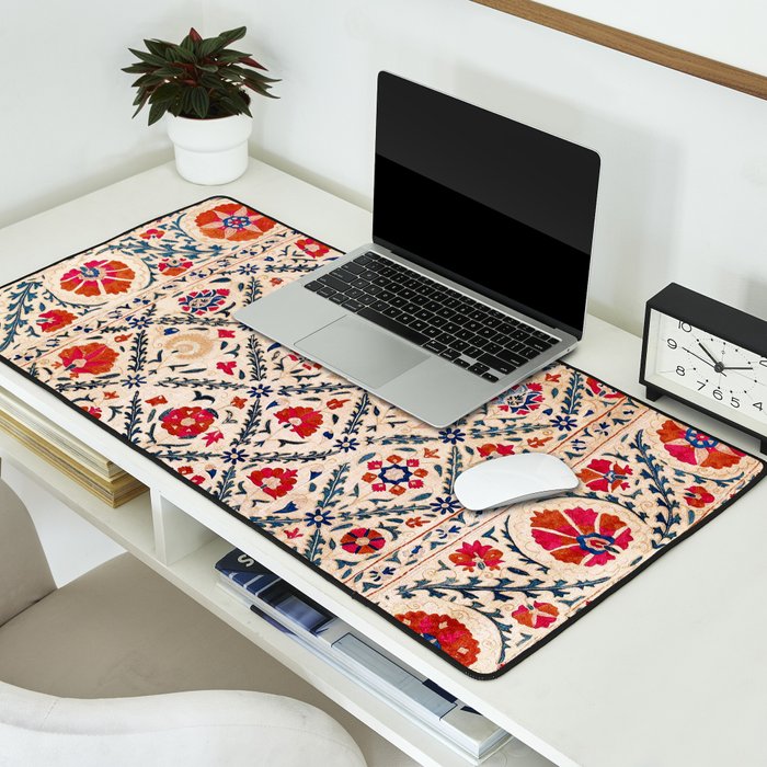 Kermina Suzani Uzbekistan Floral Embroidery Print Desk Mat Gallery Image 2