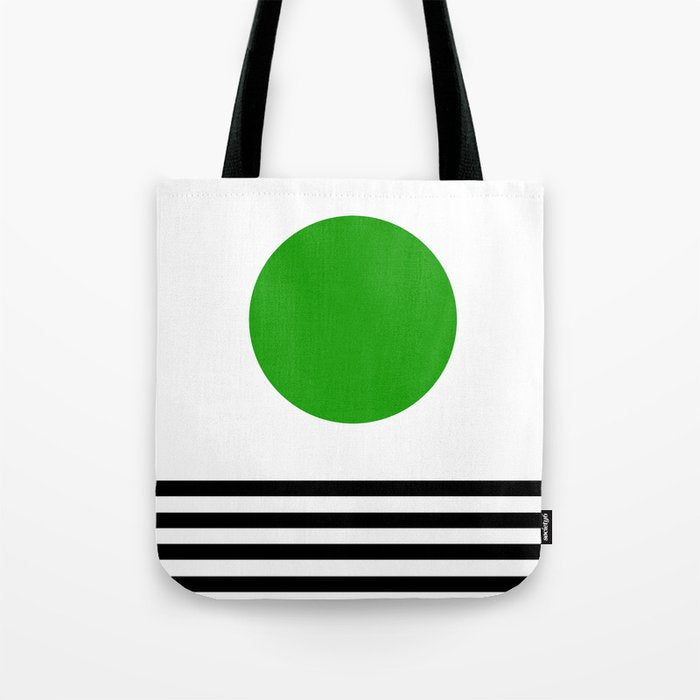 Mid-century Modern Lime Green Minimalist Sunset Over Striped Waves Tote Bag Gallery Image 1