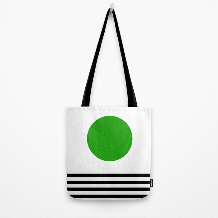 Mid-century Modern Lime Green Minimalist Sunset Over Striped Waves Tote Bag Gallery Image 2