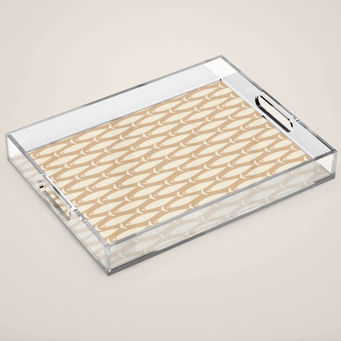 Coastal Neutral Mid Century Modern Fish Minimalist Beige Scandi Pattern Acrylic Tray Gallery Image 1