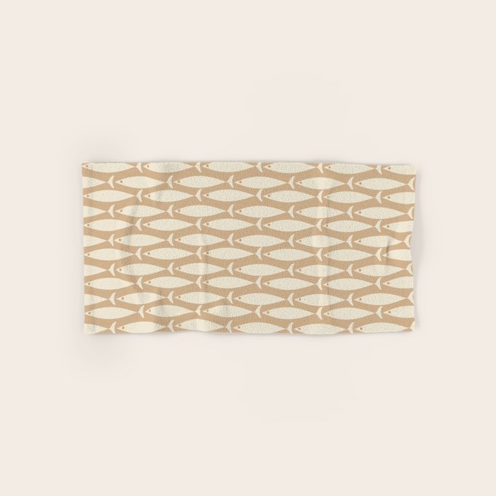 Coastal Neutral Mid Century Modern Fish Minimalist Beige Scandi Pattern Bath Towel Gallery Image 1