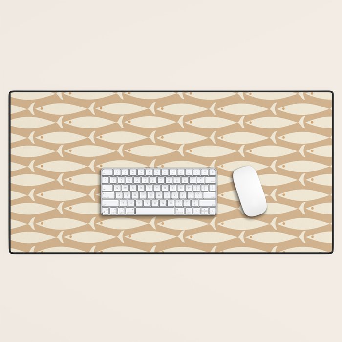Coastal Neutral Mid Century Modern Fish Minimalist Beige Scandi Pattern Desk Mat Gallery Image 1