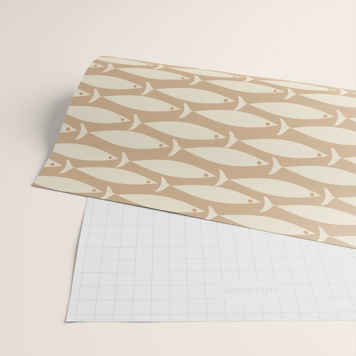 Coastal Neutral Mid Century Modern Fish Minimalist Beige Scandi Pattern Wrapping Paper Gallery Image 2