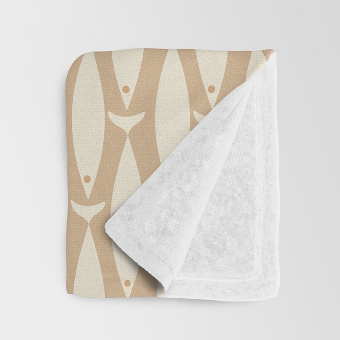 Coastal Neutral Mid Century Modern Fish Minimalist Beige Scandi Pattern Throw Blanket Gallery Image 3