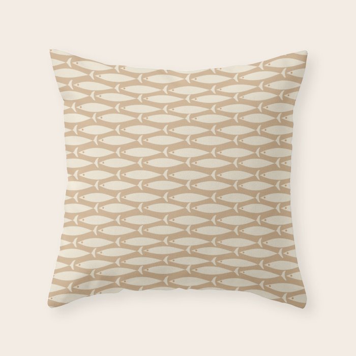 Coastal Neutral Mid Century Modern Fish Minimalist Beige Scandi Pattern Throw Pillow Gallery Image 1