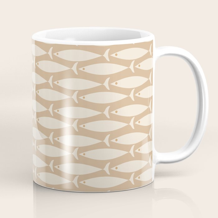 Coastal Neutral Mid Century Modern Fish Minimalist Beige Scandi Pattern Coffee Mug Gallery Image 1