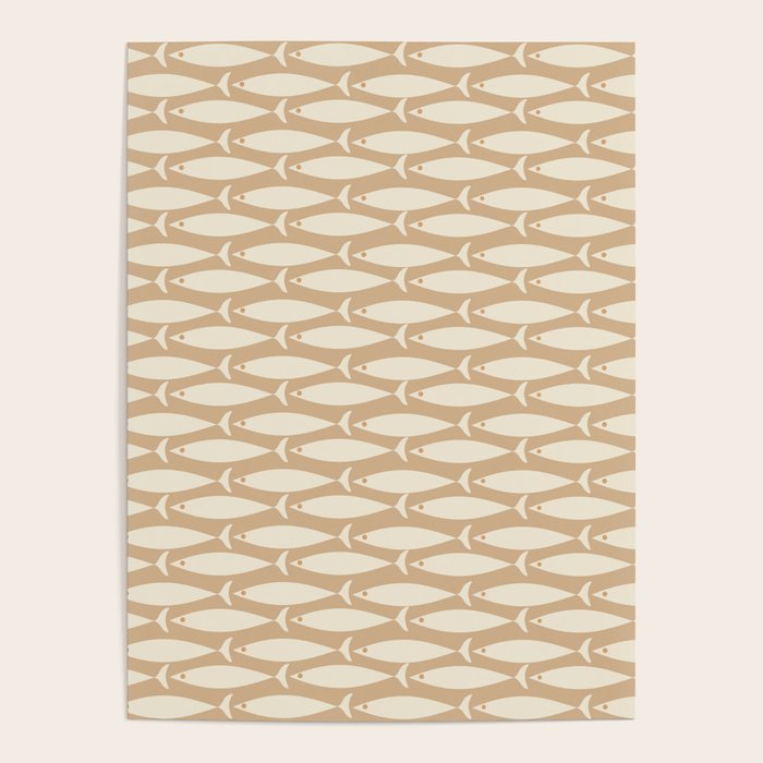 Coastal Neutral Mid Century Modern Fish Minimalist Beige Scandi Pattern Poster Gallery Image 4