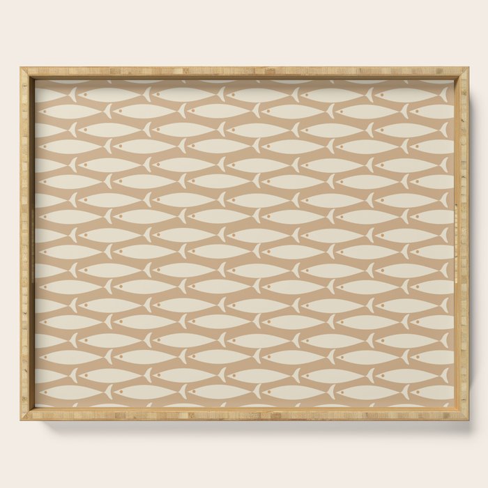 Coastal Neutral Mid Century Modern Fish Minimalist Beige Scandi Pattern Serving Tray Gallery Image 1