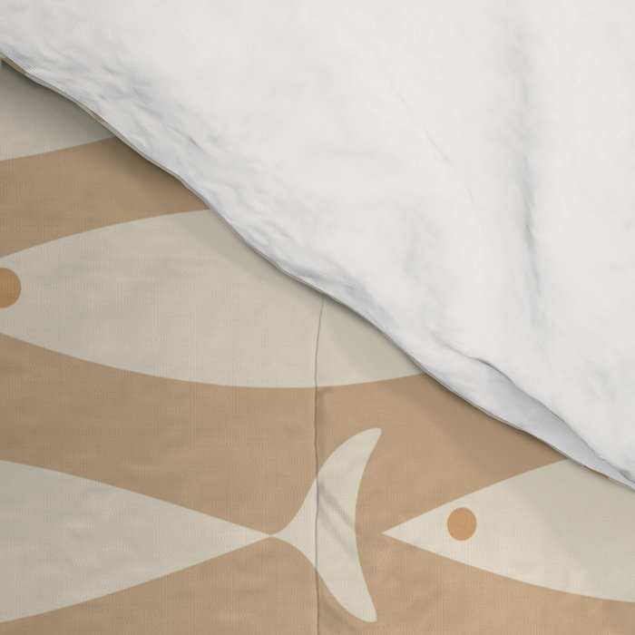 Coastal Neutral Mid Century Modern Fish Minimalist Beige Scandi Pattern Comforter Gallery Image 4