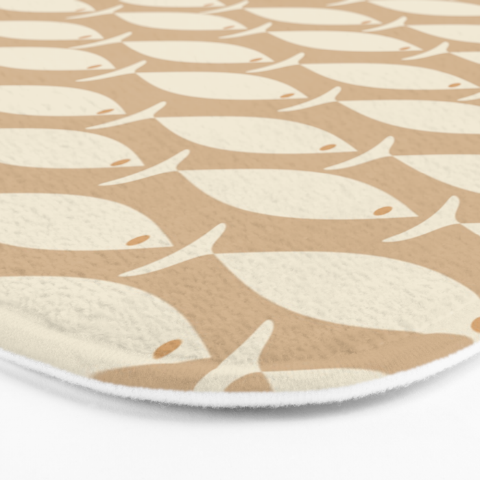 Coastal Neutral Mid Century Modern Fish Minimalist Beige Scandi Pattern Bath Mat Gallery Image 3