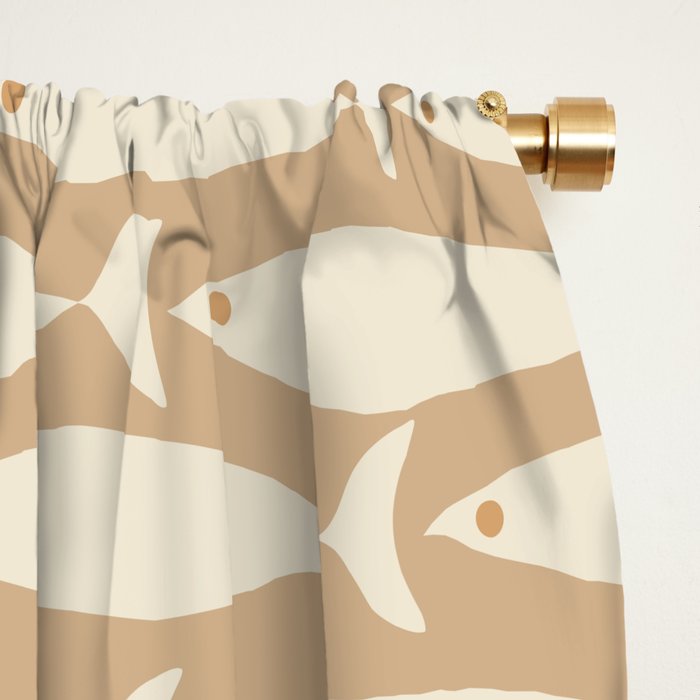 Coastal Neutral Mid Century Modern Fish Minimalist Beige Scandi Pattern Window Curtain Gallery Image 2