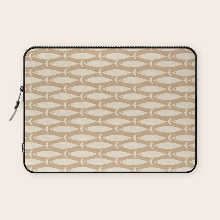 Coastal Neutral Mid Century Modern Fish Minimalist Beige Scandi Pattern Laptop Sleeve Gallery Image 1