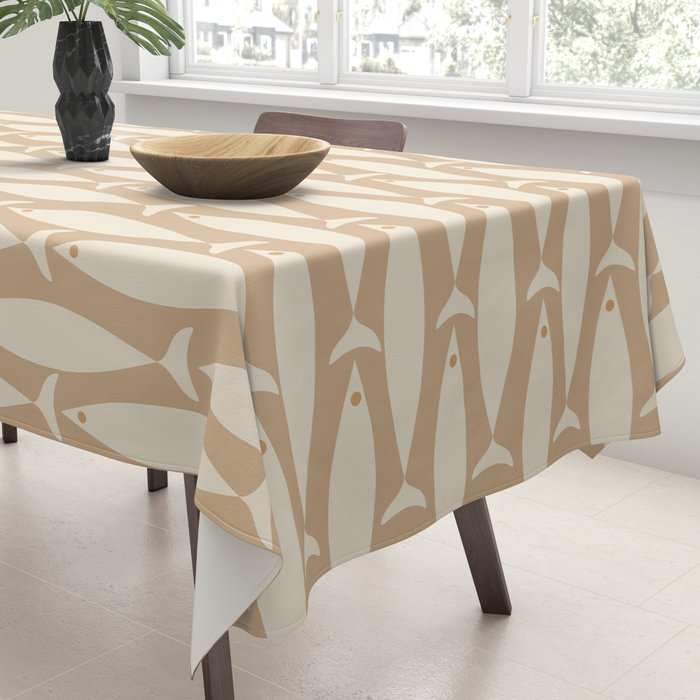 Coastal Neutral Mid Century Modern Fish Minimalist Beige Scandi Pattern Tablecloth Gallery Image 3
