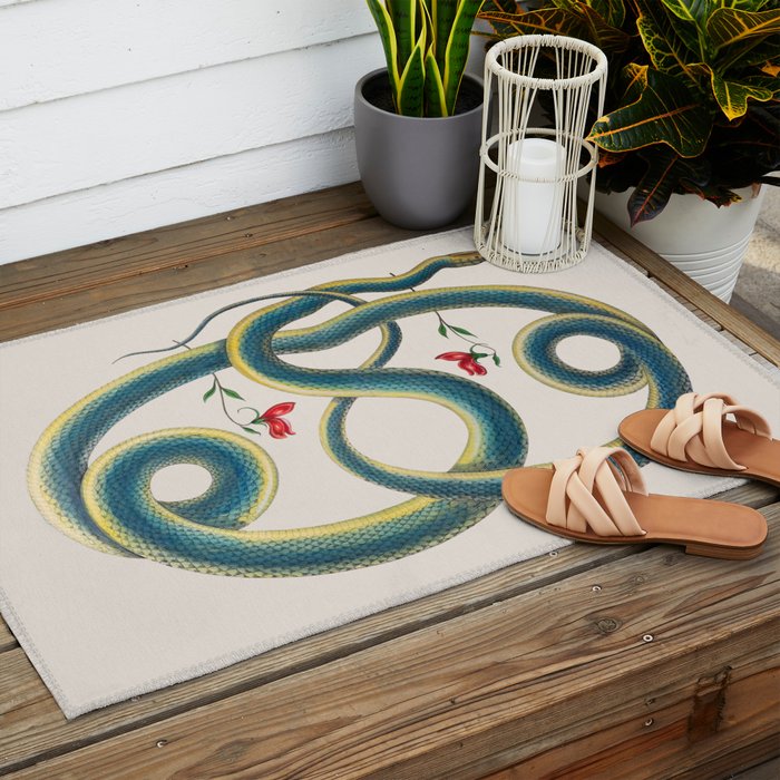 Albertus Seba Snakes Flowers Engraving Outdoor Rug Gallery Image 2