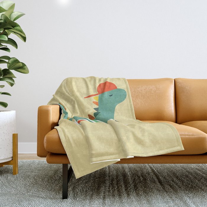 Dinosaur on retro skateboard Throw Blanket Gallery Image 1