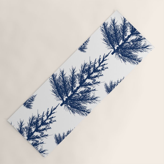 Christmas Trees and Snow, Blue and White Yoga Mat Gallery Image 1