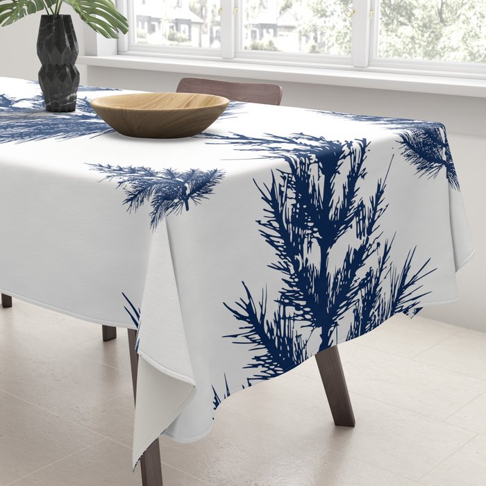 Christmas Trees and Snow, Blue and White Tablecloth Gallery Image 3