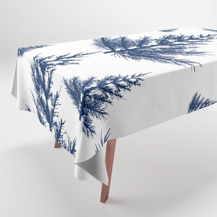 Christmas Trees and Snow, Blue and White Tablecloth Gallery Image 1