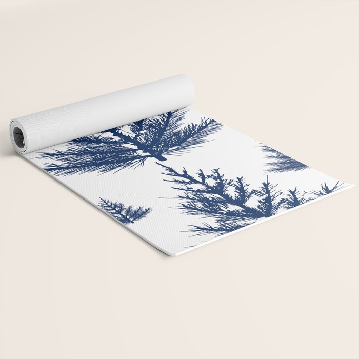 Christmas Trees and Snow, Blue and White Yoga Mat Gallery Image 2