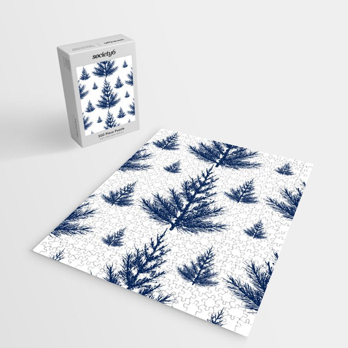 Christmas Trees and Snow, Blue and White Jigsaw Puzzle Gallery Image 2