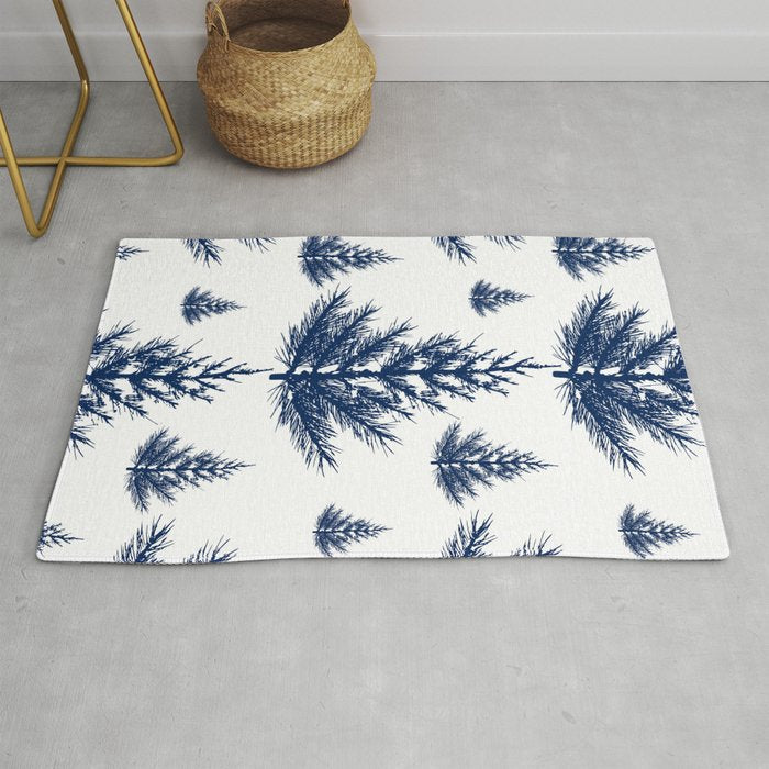 Christmas Trees and Snow, Blue and White Rug Gallery Image 1