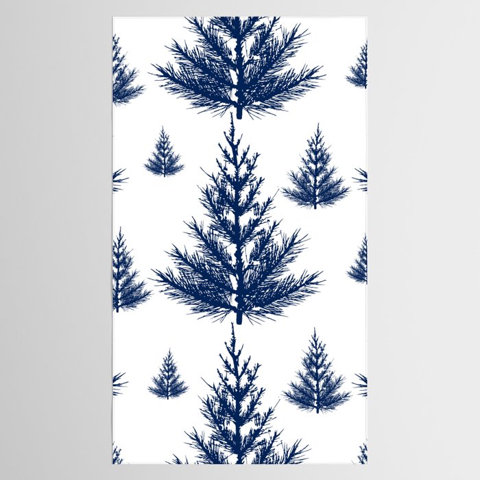 Christmas Trees and Snow, Blue and White Tablecloth Gallery Image 2