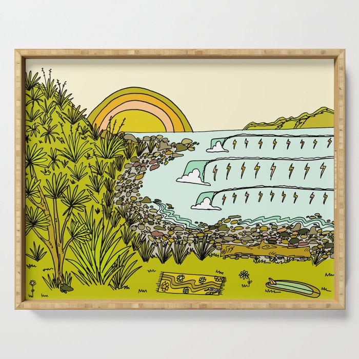 point breaks in paradise // retro surf art by surfy birdy Serving Tray Gallery Image 1