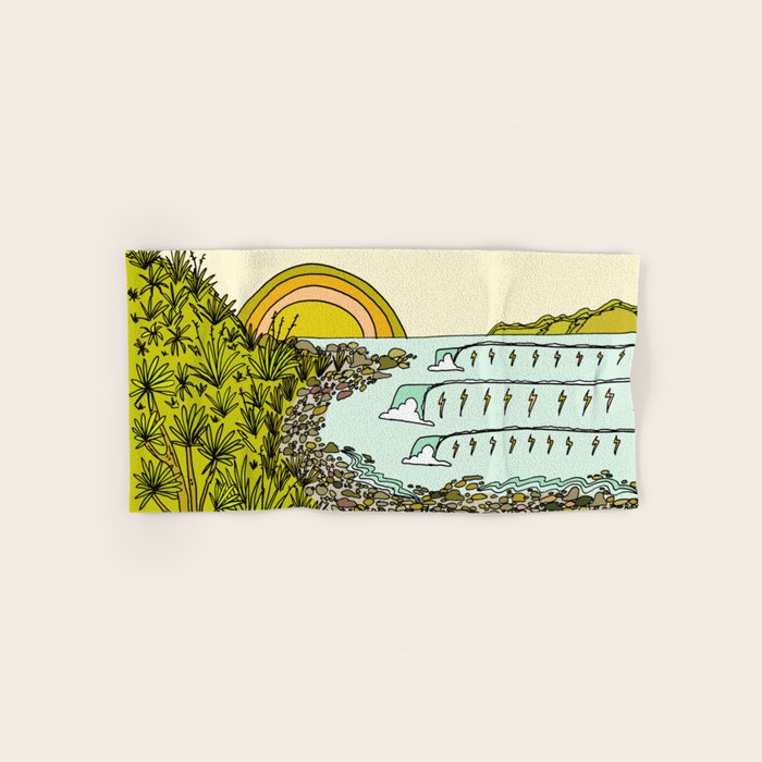 point breaks in paradise // retro surf art by surfy birdy Bath Towel Gallery Image 1