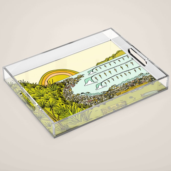 point breaks in paradise // retro surf art by surfy birdy Acrylic Tray Gallery Image 1