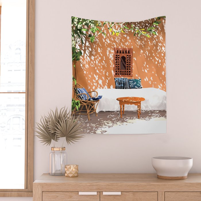 A Relaxed Afternoon | Tropical Summer Architecture | Buildings India Travel Bohemian Décor Painting Wall Tapestry Gallery Image 2