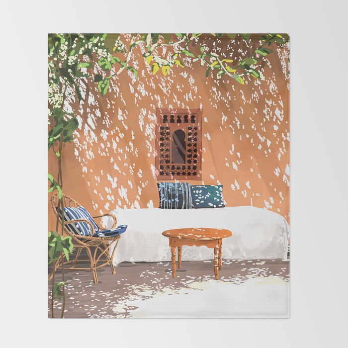 A Relaxed Afternoon | Tropical Summer Architecture | Buildings India Travel Bohemian Décor Painting Throw Blanket Gallery Image 2