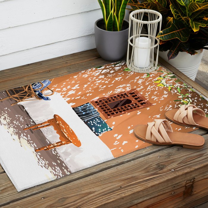 A Relaxed Afternoon | Tropical Summer Architecture | Buildings India Travel Bohemian Décor Painting Outdoor Rug Gallery Image 2