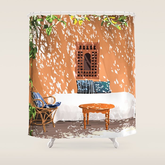 A Relaxed Afternoon | Tropical Summer Architecture | Buildings India Travel Bohemian Décor Painting Shower Curtain Gallery Image 1
