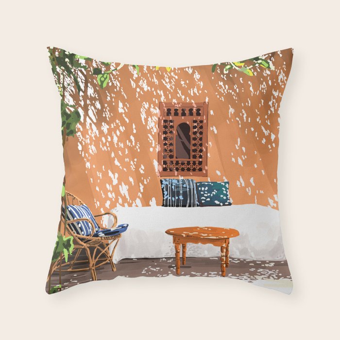 A Relaxed Afternoon | Tropical Summer Architecture | Buildings India Travel Bohemian Décor Painting Throw Pillow Gallery Image 1