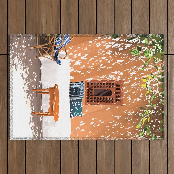 A Relaxed Afternoon | Tropical Summer Architecture | Buildings India Travel Bohemian Décor Painting Outdoor Rug Gallery Image 1