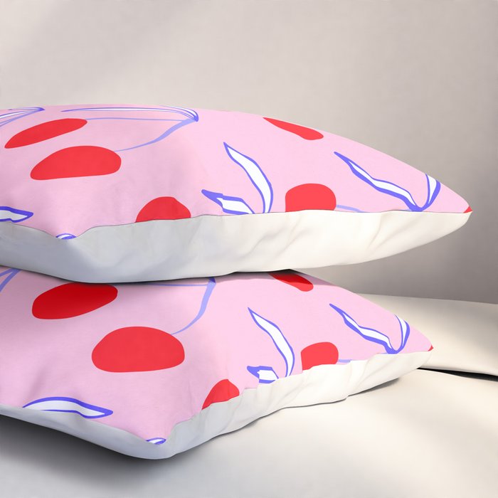 Ditsy Kitsch Cherry pattern in Pink, Red, Blue Pillow Sham Gallery Image 3