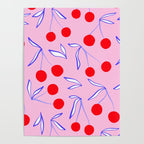 Ditsy Kitsch Cherry pattern in Pink, Red, Blue Poster Gallery Image 4