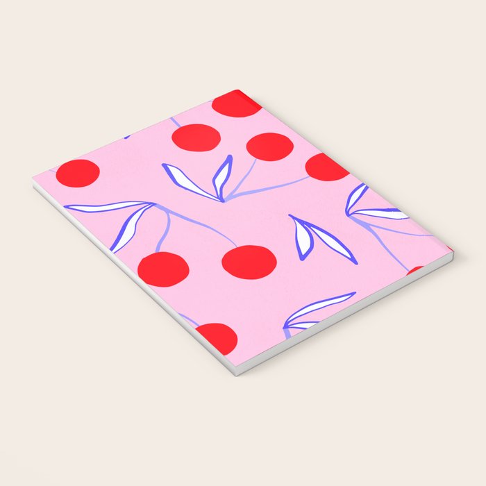 Ditsy Kitsch Cherry pattern in Pink, Red, Blue Notebook Gallery Image 3